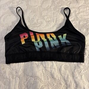 Victoria Secret‎ Ultimate Lightly Lined Sports Bra L Black With Ombré Logo Y2K